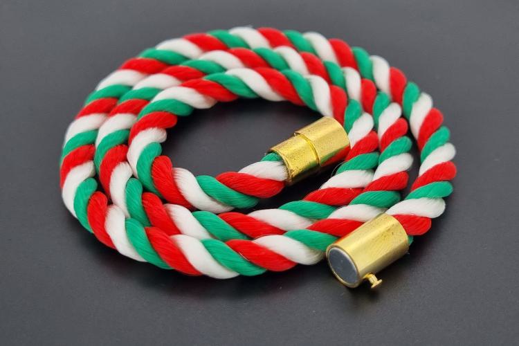 Fan Necklace, Silk Cord, green / white  / red, length approx. 45cm