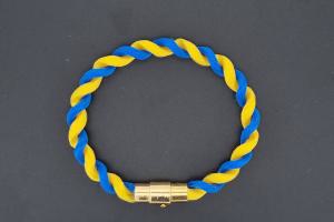 Fan Bracelet, Silk Cord, blue / yellow