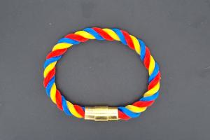 Fan Bracelet, Silk Cord, blue / yellow  / red