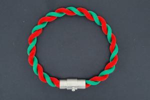 Fan Bracelet, Silk Cord, green / red