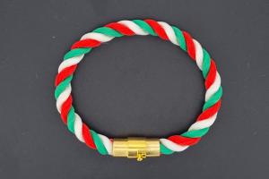 Fan Bracelet, Silk Cord, green / white / red